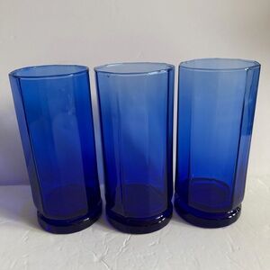 Set of 3 Cobalt Blue Glass Tumblers 5 3/4”